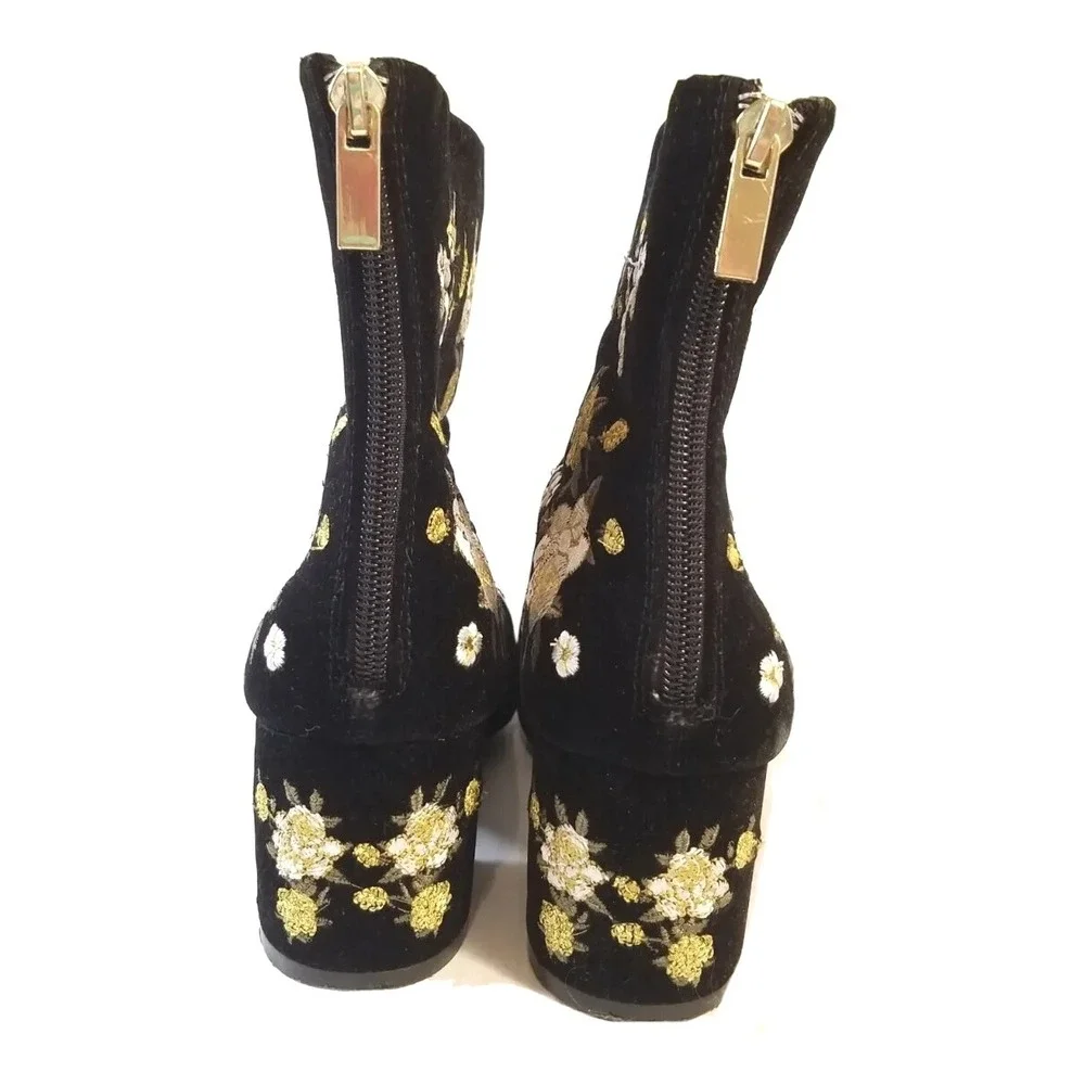 Forever 21 Topshop Womens Boots Sz 8 Black Velvet Floral Feminine Side Zip Shoes